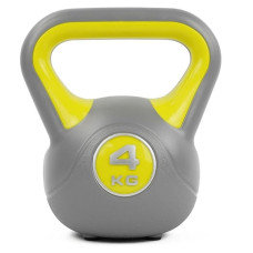 Гиря LiveUp Plastic Kettlebell, цільнолита, 4 кг, пластик, сіро-жовта