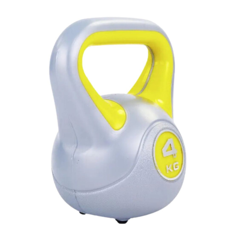 Гиря LiveUp Plastic Kettlebell, цельнолитая, 4 кг, пластик, серо-желтая