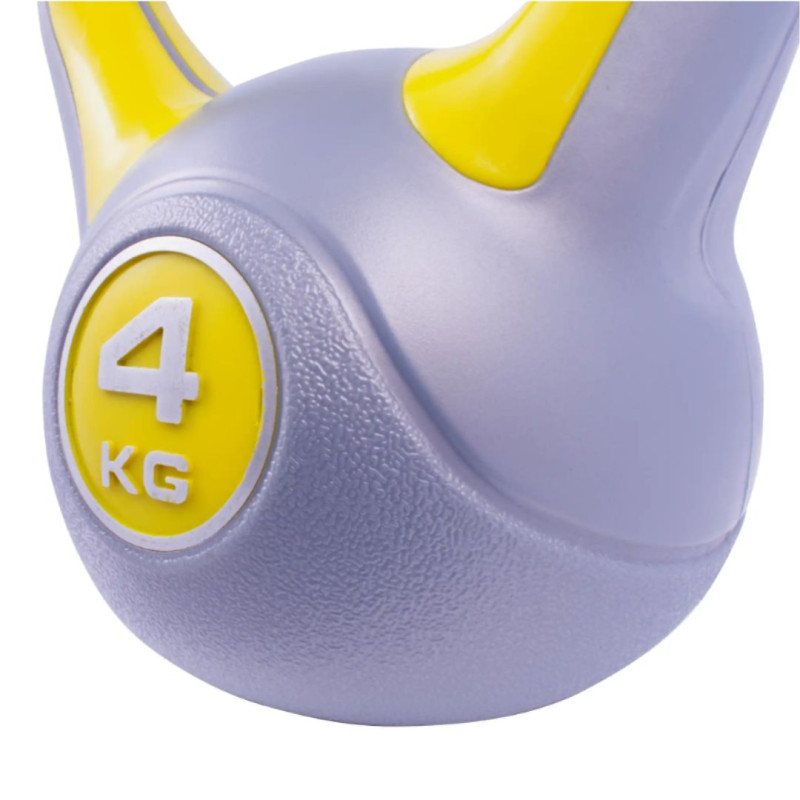Гиря LiveUp Plastic Kettlebell, цельнолитая, 4 кг, пластик, серо-желтая