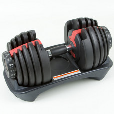 LiveUp Adjustable Dumbbell гантеля набірна 24 кг (1 шт), чорна, регульована вага, сталеві диски, гриф з накаткою, різьбове кріплення, для силових тренувань вдома