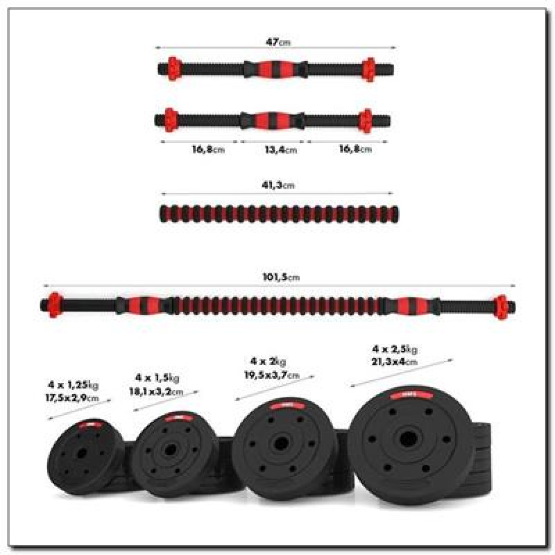 Набір штанга+гантелі HMS SGР30 - 30 кг, чорно-червоний 