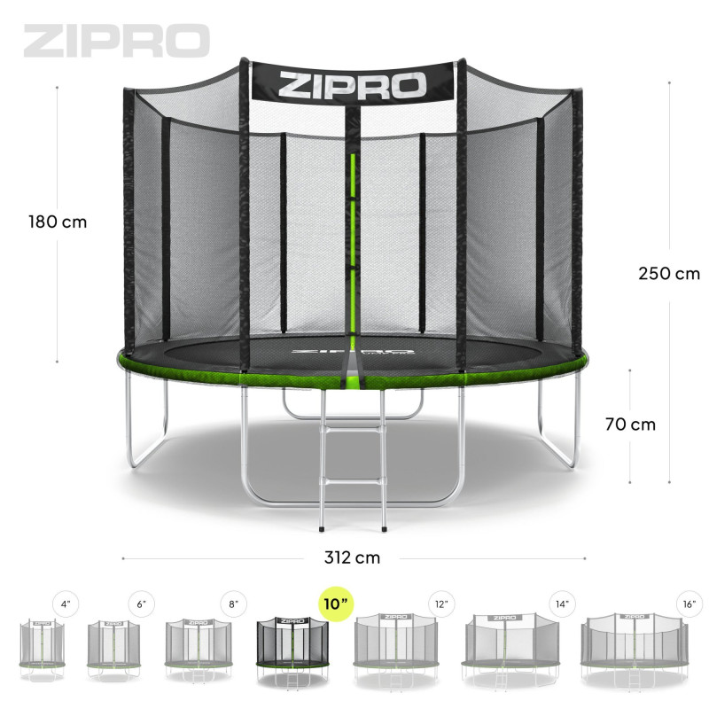 Батут Zipro Jump Pro із зовнішньою сіткою 10 футів 312 см чорно-зелений
