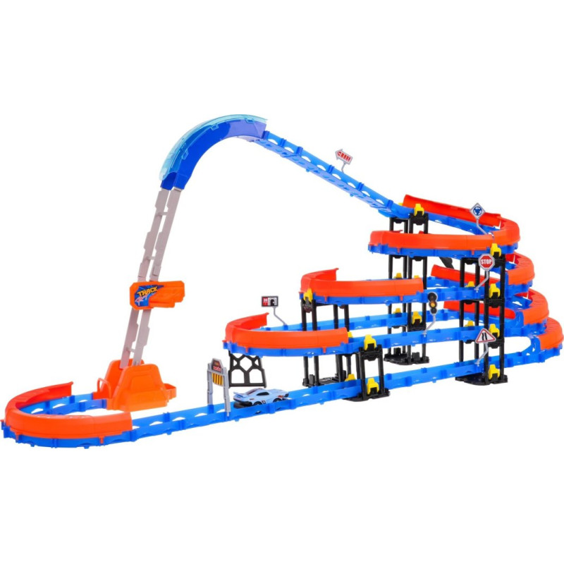 Автотрек з драбиною для дітей 3+ Елементи конструкції 90 шт. + Авто зі світлодіодами + Аксесуари