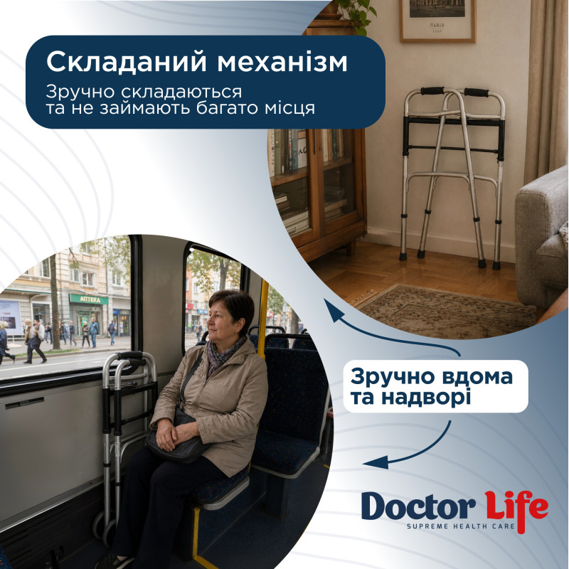 Ходунки складані з двома фіксаторами дорослі Doctor Life 10184SL/W (10184SL/W-2225)