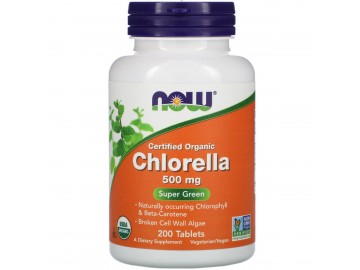 Органічна Хлорелла, Chlorella, Now Foods, 500мг, 200 Таблеток