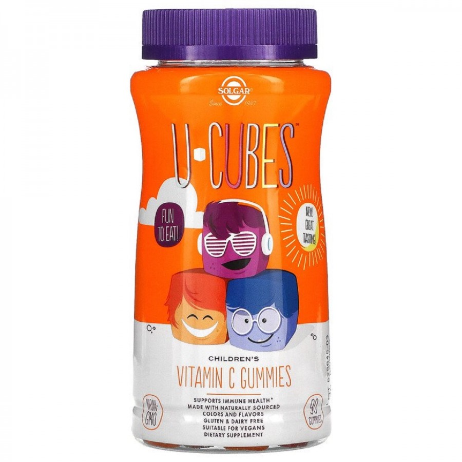 Вiтамiн С для Дітей, Апельсин Полуниця, U-Cubes, Children's Vitamin C, Solgar, 90 Жувальних Цукерок