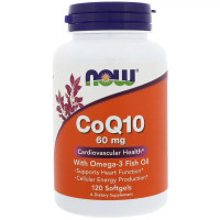 Коэнзим Q10 с рыбьим жиром, CoQ10 with Omega-3, Now Foods, 60 мг, 120 вегетарианских капсул