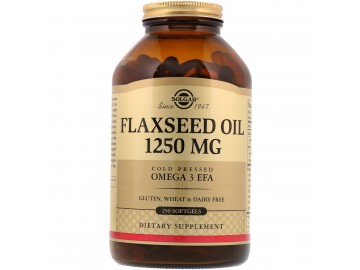 Лляна Олія, Flaxseed Oil, Solgar, 1250 мг, 250 гелевих капсул