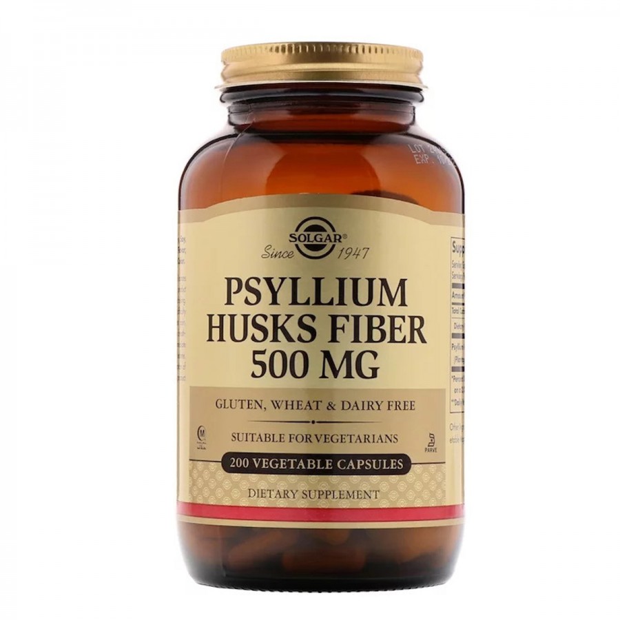 Подорожник (Псиліум), Psyllium Husks Fiber, Solgar, 500 мг, 200 вегетаріанських капсул