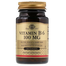УЦІНКА Вітамін В6, Vitamin B6, Solgar, 100 мг, 100 таблеток (без плівки)