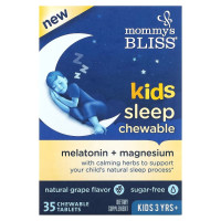Мелатонин и магний для детей от 3 лет, вкус винограда, Kids Sleep Chewable, Мелатонин+Магний, Mommy's Bliss, 35 жевательных таблеток