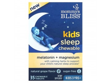 Мелатонін та Магній для дітей від 3 років, смак винограду, Kids Sleep Chewable, Melatonin+Magnesium, Mommy's Bliss, 35 жувальних таблеток