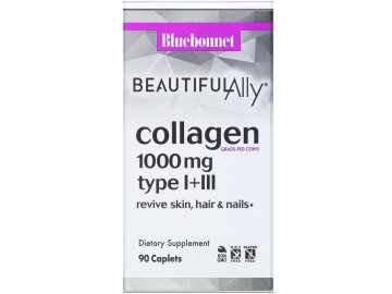 Колаген 1000 мг, Beautiful Ally, Collagen Type I + III, Bluebonnet Nutrition, 90 капсул