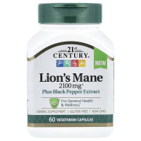 Їжовик гребінчастий, 2100 мг, Lion's Mane, 21st Century, 60 вегетаріанських капсул
