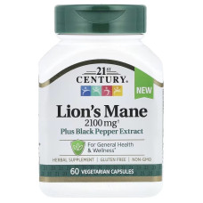 Їжовик гребінчастий, 2100 мг, Lion's Mane, 21st Century, 60 вегетаріанських капсул