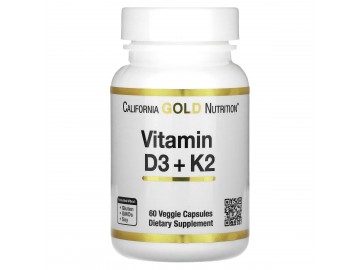 Вітамин D3+K2, Vitamin D3 + K2, California Gold Nutrition, 60 вегетаріанських капсул