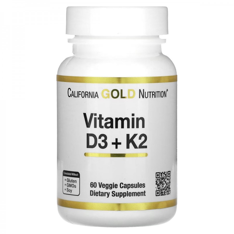 Вітамин D3+K2, Vitamin D3 + K2, California Gold Nutrition, 60 вегетаріанських капсул