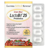 Пробиотики, 25 млрд КОЕ, смак журавлини, Lactobif 25 миллиардов Cran-Max, California Gold Nutrition, 30 вегетарианских капсул