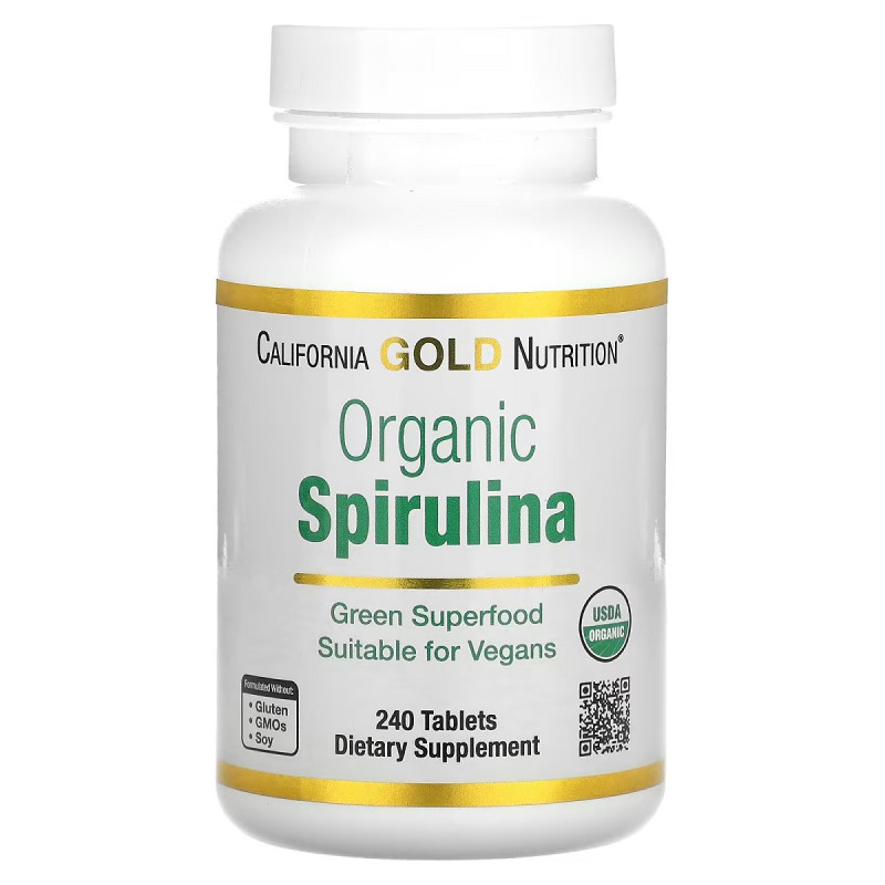 Спирулина органическая, 500 мг, Organic Spirulina, California Gold Nutrition, 240 таблеток