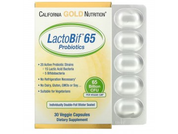 Пробіотики, 65 млрд КУО, LactoBif 65 Probiotics, 65 Billion CFU, California Gold Nutrition, 30 вегетаріанських капсул