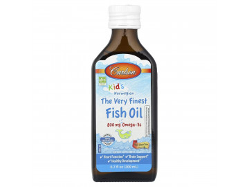 Норвезький риб'ячий жир для дітей, смак персика, 800 мг, Kid's Norwegian Fish Oil, Carlson, 200 мл