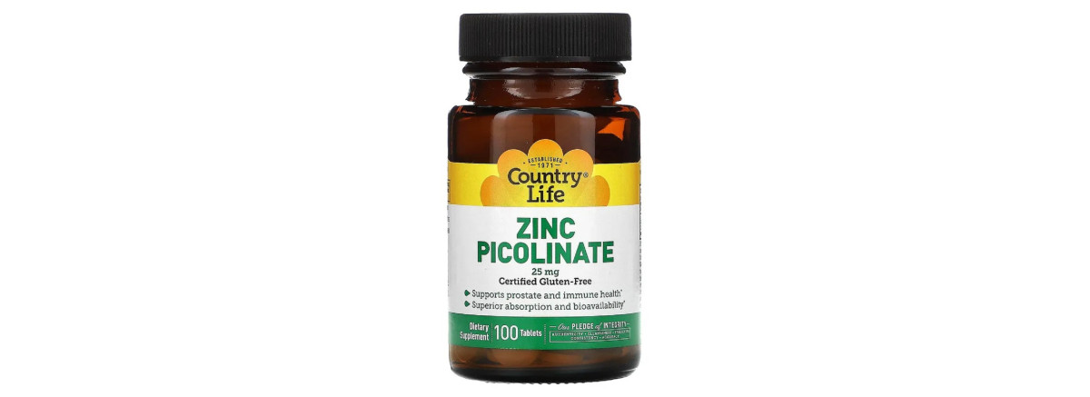 Цинк піколінат 25 мг, Zinc Picolinate, Country Life, 100 таблеток