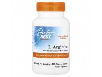 L-Аргінін, 500 мг у кожній, L-Arginine 1000, Doctor's Best, 120 таблеток