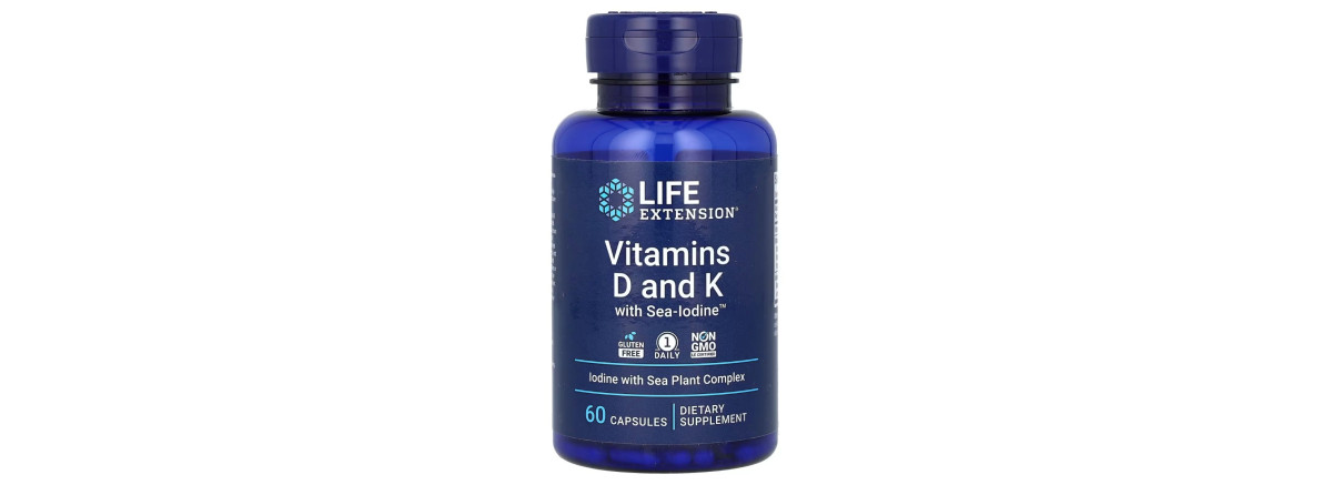Вітамін D і K з морським йодом, Vitamins D and K with Sea-Iodine, Life Extension, 60 капсул