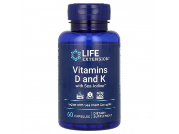 Вітамін D і K з морським йодом, Vitamins D and K with Sea-Iodine, Life Extension, 60 капсул