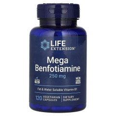 Мега Бенфотіамін, 250 мг, Mega Benfotiamine, Life Extension, 120 вегетаріанських капсул
