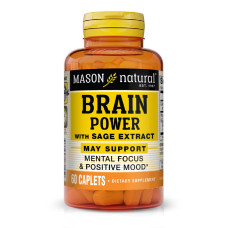 Сила мозга с экстрактом шалфея, Brain power with sage extract, Mason Natural, 60 таблеток
