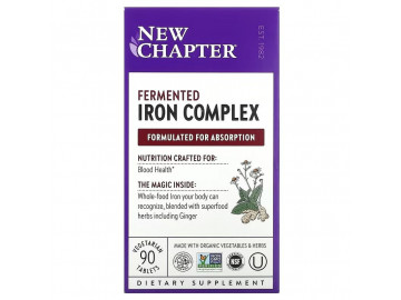Залізо, ферментований комплекс, Fermented Iron Complex, New Chapter, 90 вегетаріанських капсул