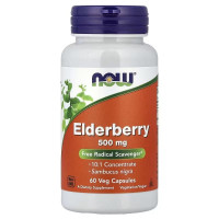 Бузина, 500 мг, Elderberry, Now Foods, 60 вегетаріанських капсул