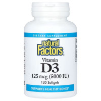 Вітамін D3, 125 мкг 5000 МО, Vitamin D3, Natural Factors, 120 гелевих капсул
