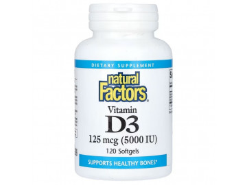 Вітамін D3, 125 мкг 5000 МО, Vitamin D3, Natural Factors, 120 гелевих капсул