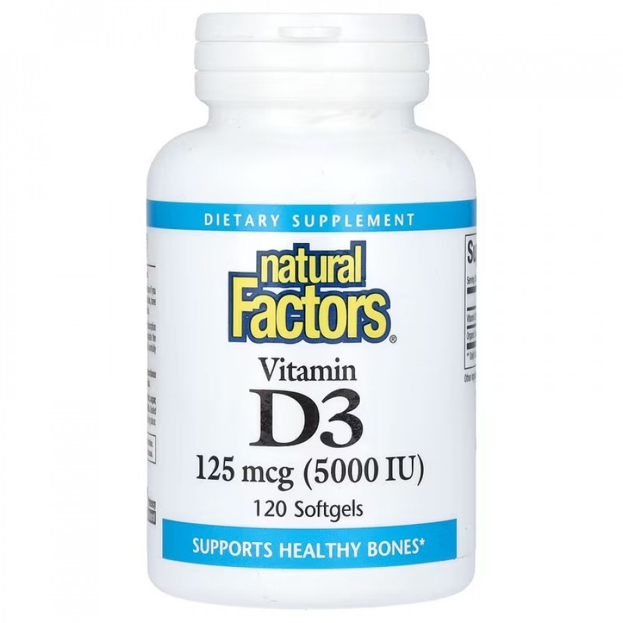 Вітамін D3, 125 мкг 5000 МО, Vitamin D3, Natural Factors, 120 гелевих капсул