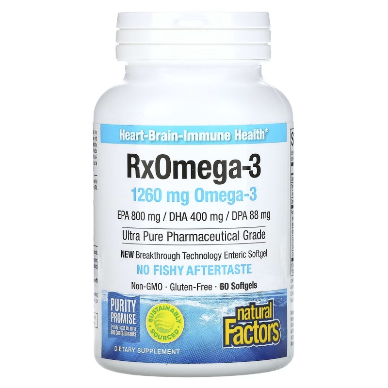 Омега-3, 1260 мг, RxOmega-3, Natural Factors, 60 гелевых капсул