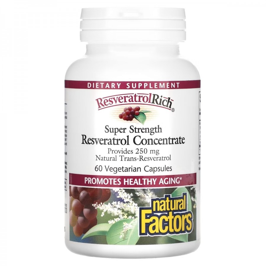 Концентрат ресвератролу, ResveratrolRich, Resveratrol Concentrate, Natural Factors, 60 вегетаріанських капсул