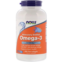 Омега-3 1000 мг, 180 EPA / 120 DHA, Molecularly Distilled Omega-3, Now Foods, 200 капсул з риб'ячого желатину
