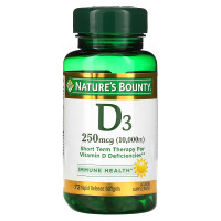 Витамин D3 быстрого высвобождения, 10000 МО, 250 мкг, Vitamin D, Nature's Bounty, 72 гелевых капсул