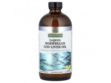 Жир Печінки Дикої Норвезької Тріски, смак лимон-лайм, Liquid Norwegian Cod Liver Oil, Nature's Answer, 480 мл