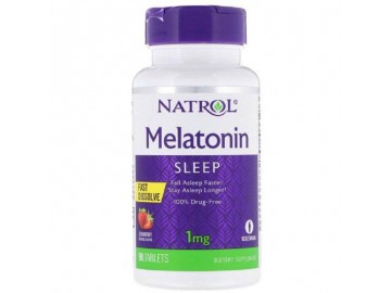 Мелатонін, 1 мг, смак полуниці, Melatonin, Fast Dissolve, Natrol, 90 таблеток