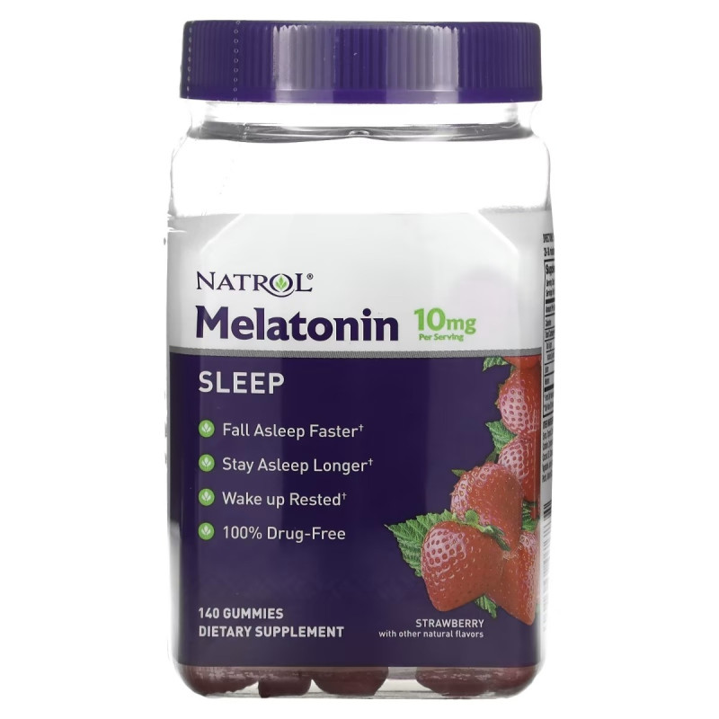 Мелатонин, 10 мг, смак полуниці, Melatonin, Natrol, 140 жувальних цукерок
