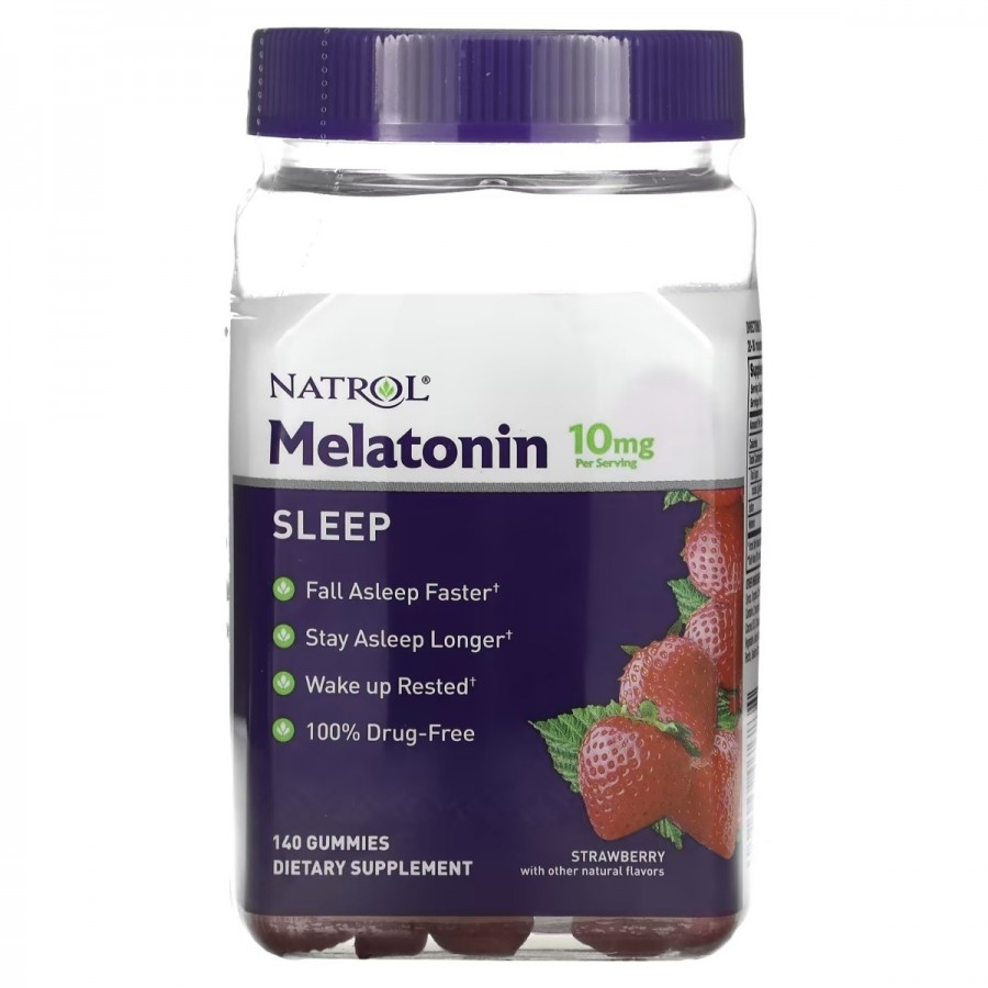 Мелатонін, 10 мг, смак полуниці, Melatonin, Natrol, 140 жувальних цукерок