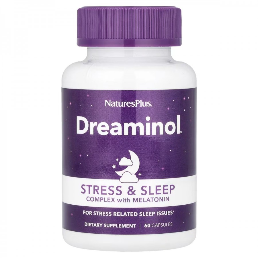 Комплекс для зняття стресу з мелатоніном, Stress & Sleep Complex, with Melatonin, Natures Plus, 60 капсул