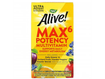 УЦІНКА Мультивітаміни Max6, Alive! Max6 Daily, Multi-Vitamin, Nature's Way 90 капсул (м'ята баночка)