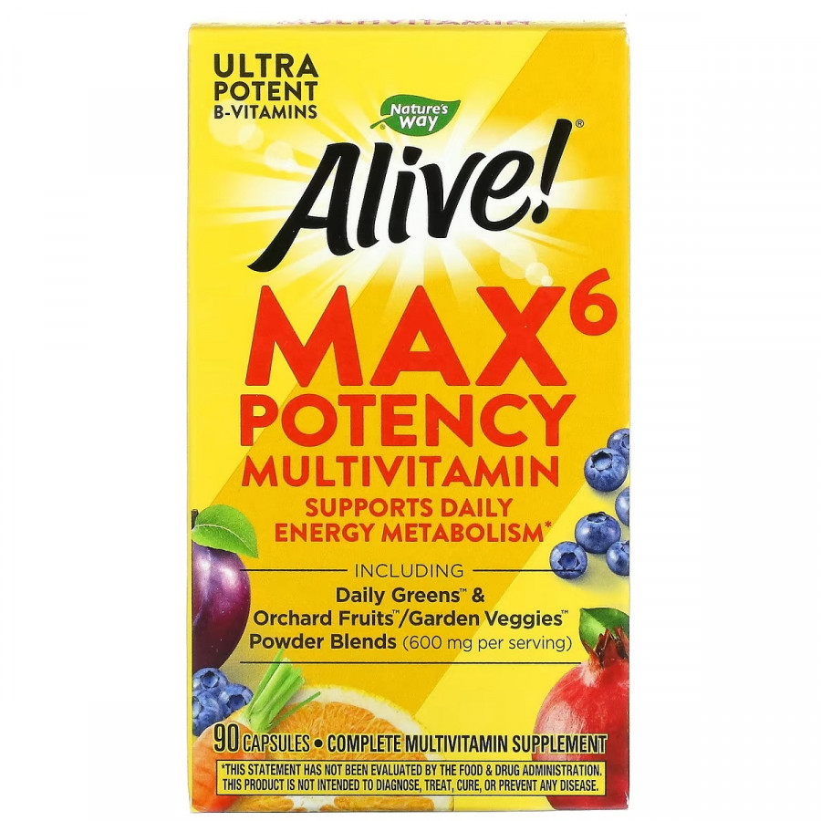 УЦІНКА Мультивітаміни Max6, Alive! Max6 Daily, Multi-Vitamin, Nature's Way 90 капсул (м'ята баночка)