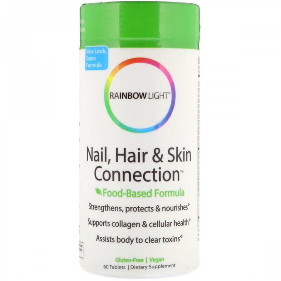 Вітаміни для нігтів, волосся та шкіри, Nail, Hair & Skin Connection, Food-Based Formula, Rainbow Light, 60 таблеток