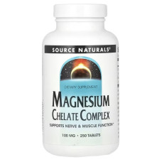 Магний Хелат, 100 мг, Magnesium Chelate Complex, Source Naturals, 250 таблеток
