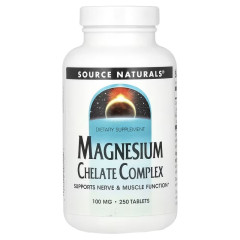 Магний Хелат, 100 мг, Magnesium Chelate Complex, Source Naturals, 250 таблеток